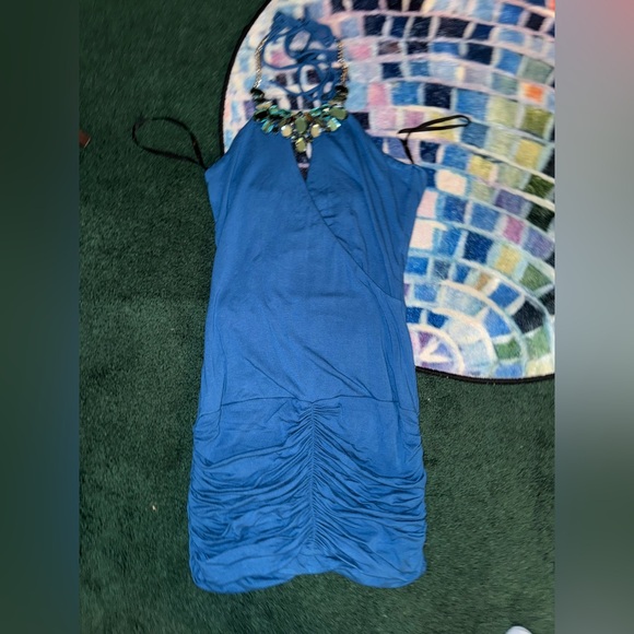 Sky Dresses & Skirts - Sky Blue Mini Dress with Jeweled Neckline - New